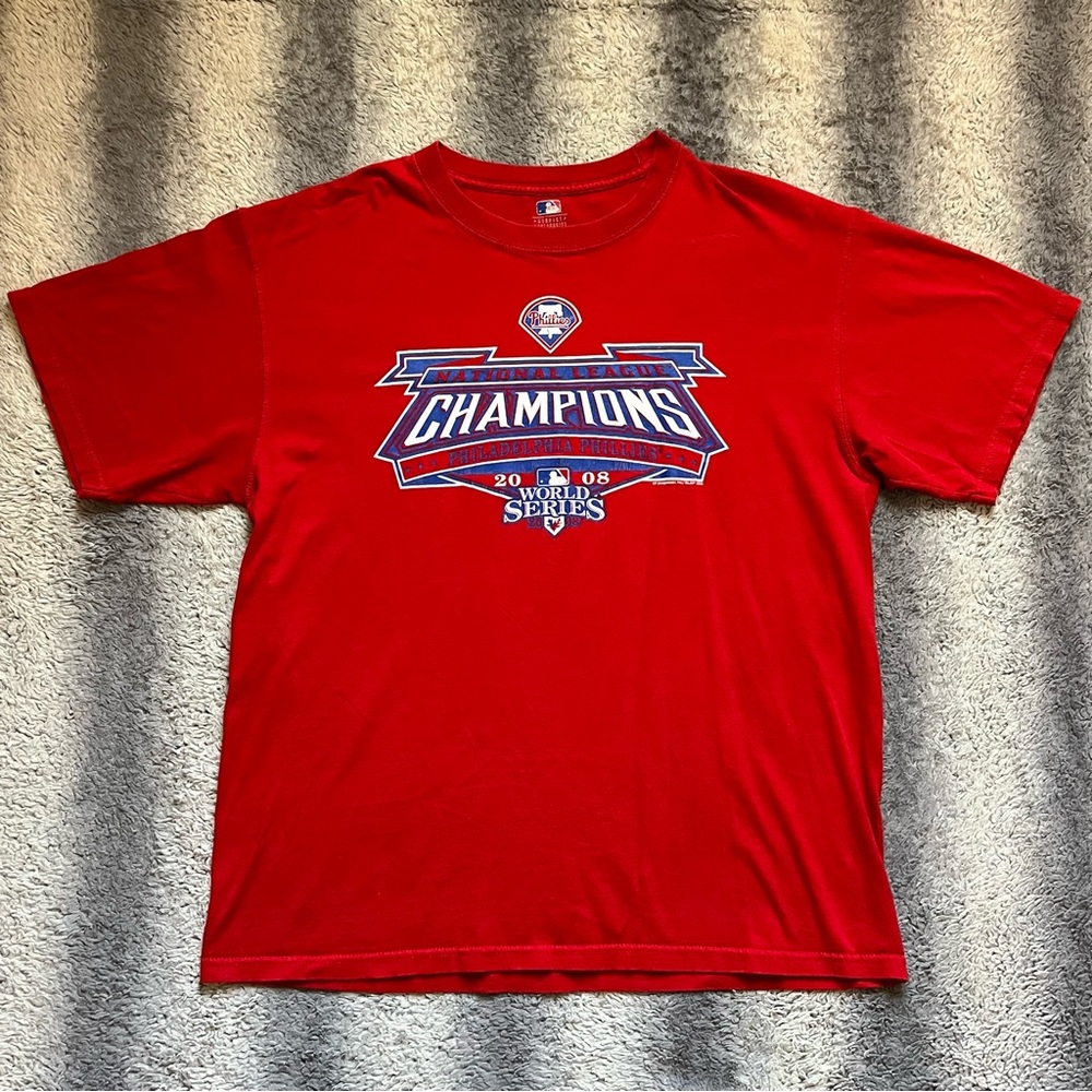 MLB Philadelphia Phillies 2008 World Series Champions T-Shirt Mens Large Red Tee